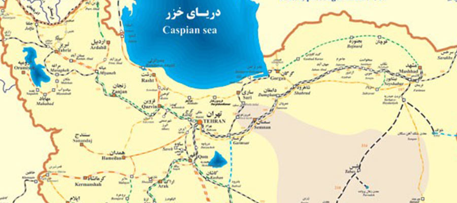 نقشه مسیر قطار مشهد به رشت 