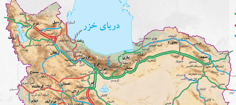 نقشه مسیر قطار مشهد ساری