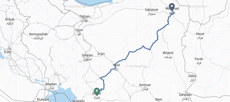 قطار شیراز به مشهد چند ساعت راه است؟ + نقشه